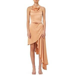 Elliatt Lambent Asymmetric Halter Dress Women's Large Camel Backless NWT
